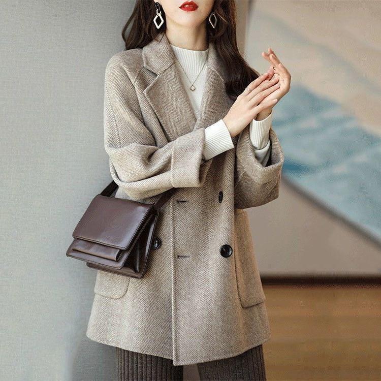 Woolen coat women's autumn and winter Korean version loose and thin versatile foreign woolen coat thickened medium and long coat