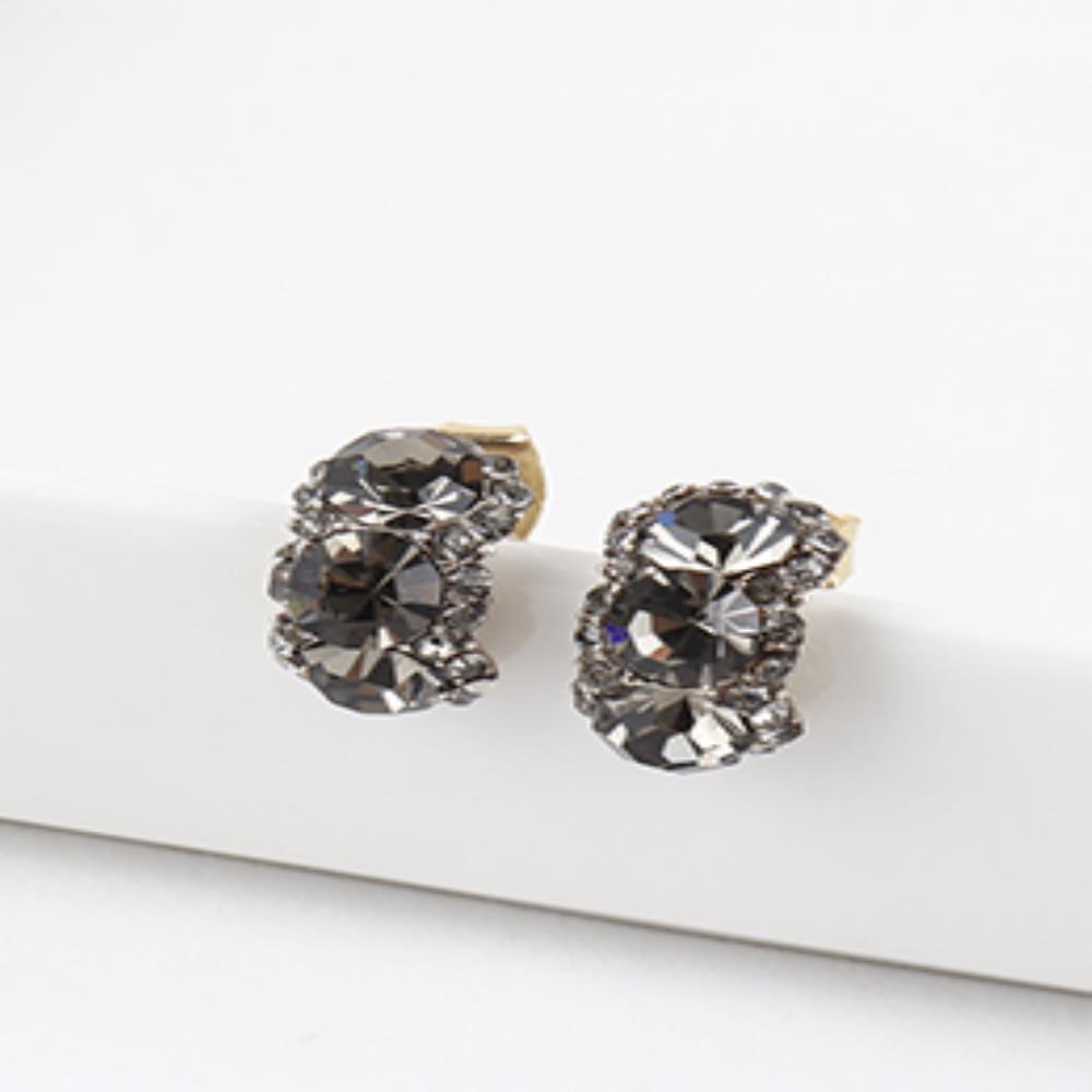 Women's Black Cubic Open Ring Bold Matte Antique Earrings