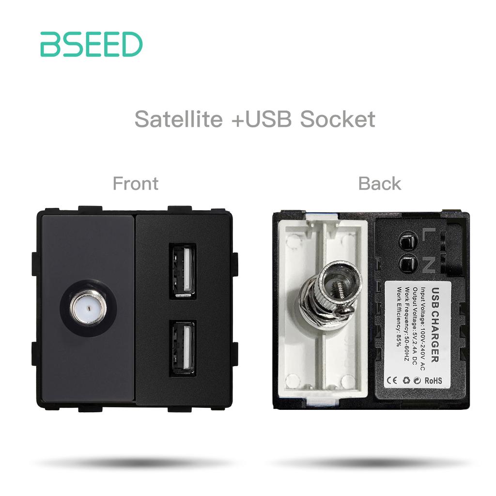 BSEED EU Standard Matte Plastic Socket Frame PC RJ45 TV ST CAT5 Double USB Wall Sockets Light Switches Parts DIY Free Combine