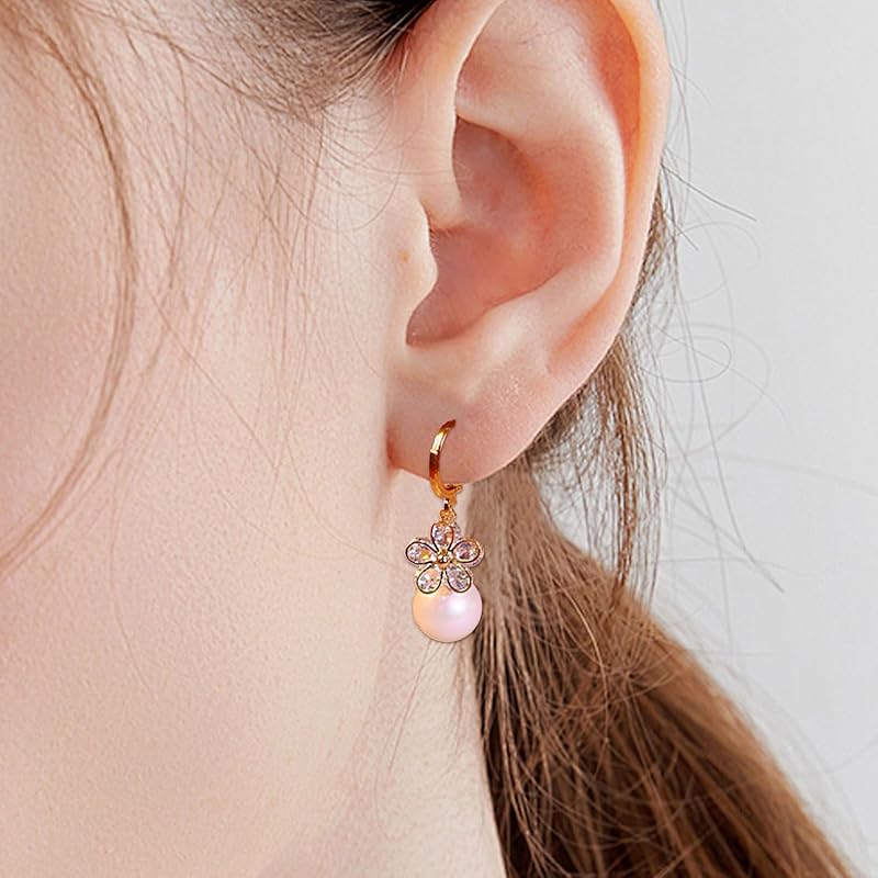 Zoomers Earrings Sakura Ladies Pearl Pearl Flower Motif Gold Zirconia Cute South Korea Simple Wedding Present Gift Ceremonial Occasions Formal