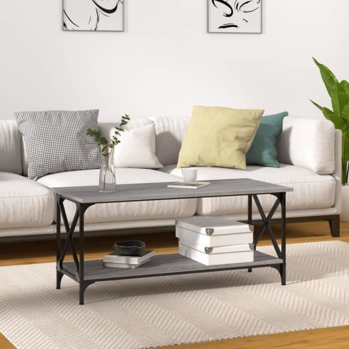 823315 vidaXL Table basse Sonoma gris 100x45x45 cm Bois d'ingénierie et fer