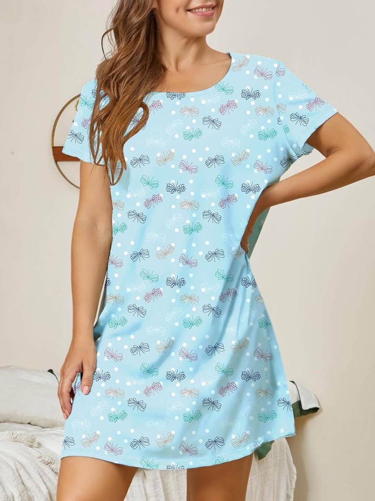 2024 Spring-Summer Casual Women's Printed Round Neck Pajama Dress