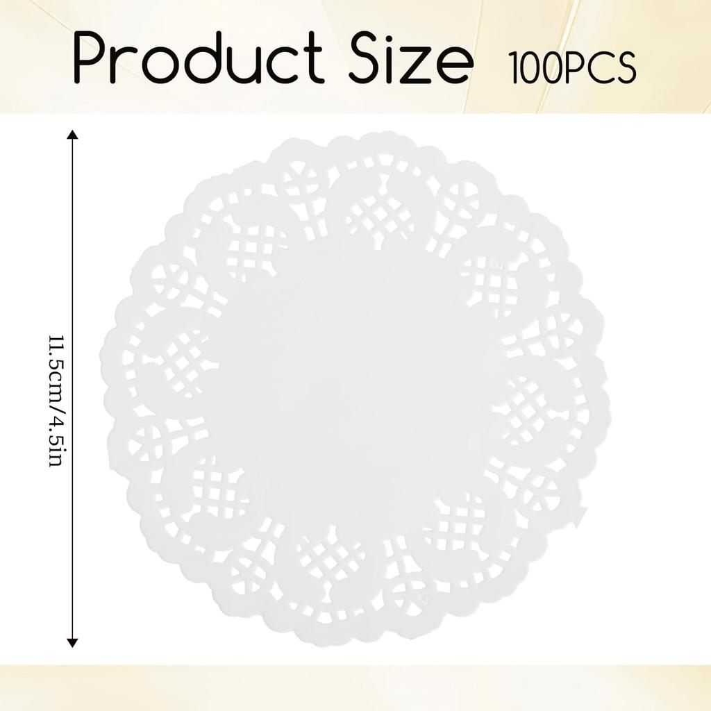 100 Pcs 4.5 Inch Paper Doilies, Round White Lace Doilies Disposable Doily for Tables Paper Doily for Food, Crafts, Baby Showers, Party, Wedding,