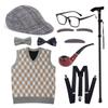 100 Days Of School Halloween Grandpa Costume Set Old Man Costume Set Hat Glasses Mustache and Eyebrows for Kids Boys