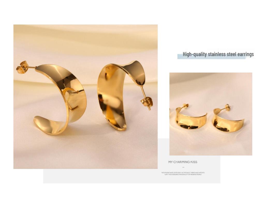 Cercei mari statement din oțel inoxidabil 2022 cu finisaj înalt lustruit și aur de 18K pentru femei