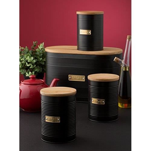 Typhoon Living Boîte À Pain Avec Couvercle En Bambou, Acier, Noir, 34 X 19.5 X 20.6 Cm 1401.151