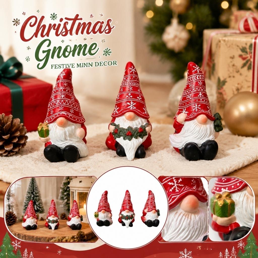 Christmas Gnome Cement Statue - Beard Dwarf Decoration for Garden, Patio, and Home