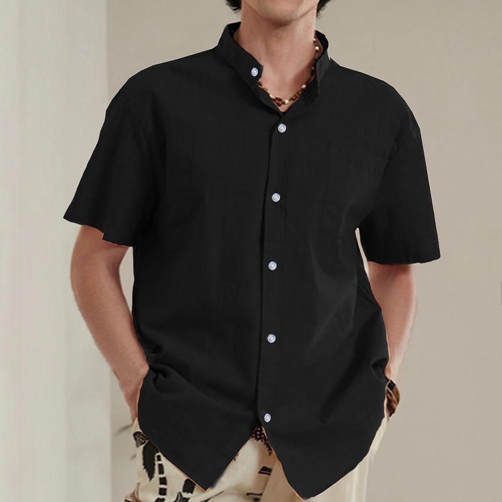 2024 Men's Fashion Short Sleeve Linen Shirts Casual Oversized Loose Shirts