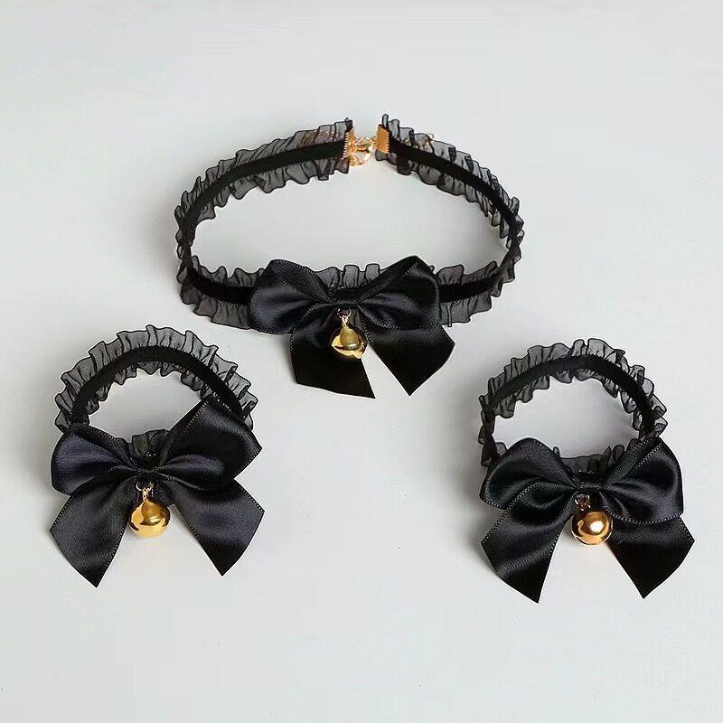 Japanese Lolita Headband & Lace Choker Set with Bow & Bell.