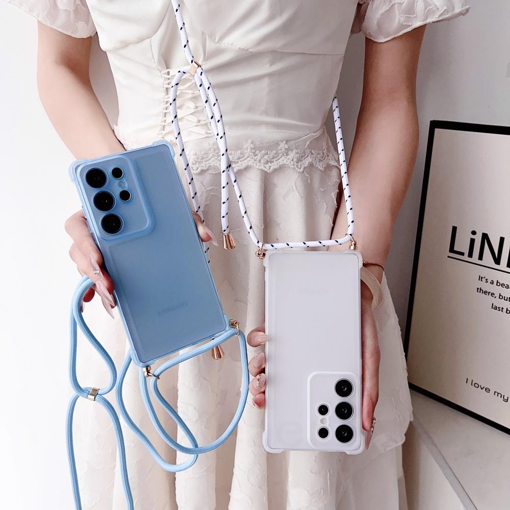 Crossbody Lanyard Matte Magnetic Case For Sasmung S25 Ultra S23 Plus S24 FE For Magsafe Wireless Charging Necklace Cord Cover