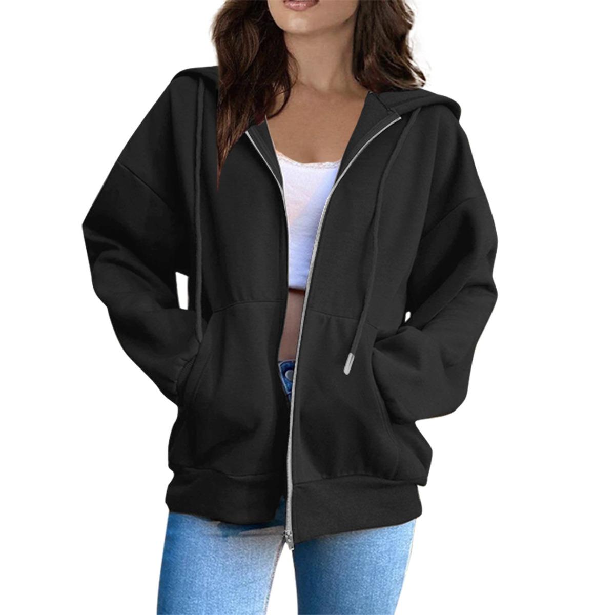

Women s Hooded Jacket, Regular Version Long Sleeved Jacket with Drawstring Cap, Casual Wear, Durable Fabric, High-quality Jacket, Office Wear S чорний