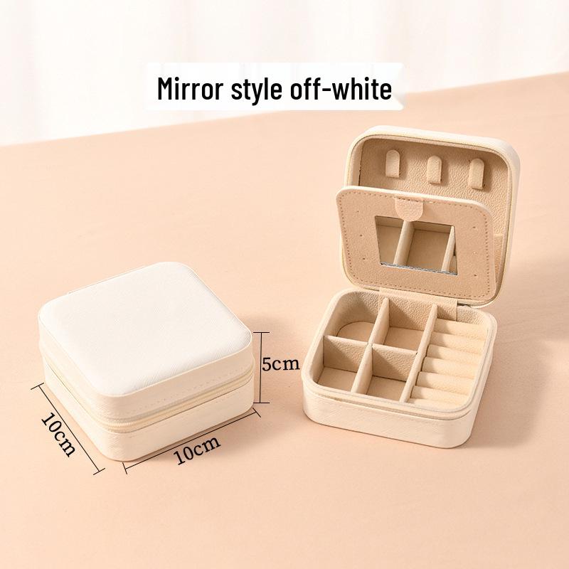 High-End Jewelry Storage Box with Mirror Pattern for Rings, Earrings, Necklaces - Women's Zipper Style Organizer.