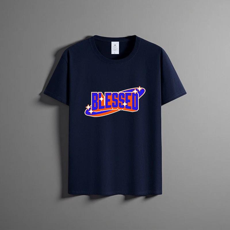 

Летняя новая универсальная футболка унисекс из чистого хлопка, модная повседневная футболка с круглым вырезом, дышащая, свободного кроя, с принтом, с короткими рукавами XXXXXL темно-синий