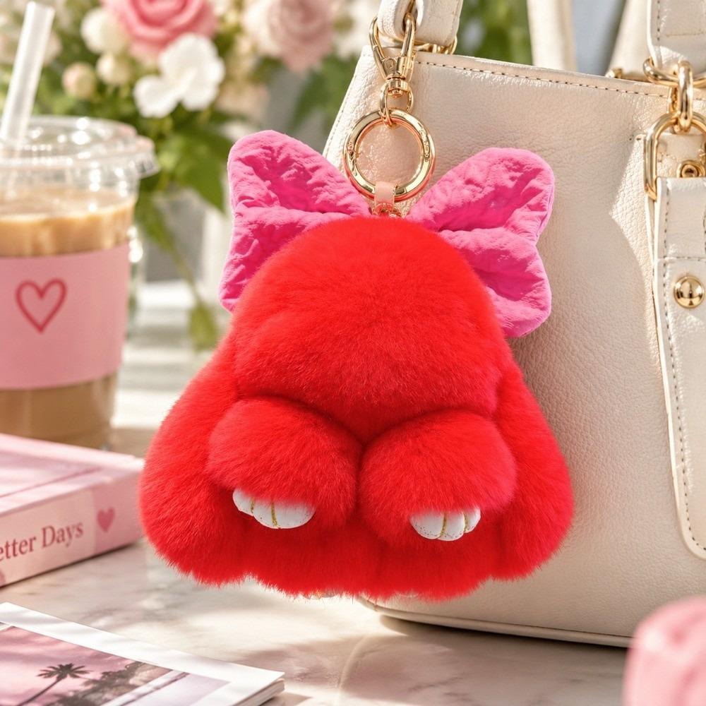 Soft Fluffy Faux Rabbit Fur Keychain Hanging Ornaments Bag Charms Backpack Pendant