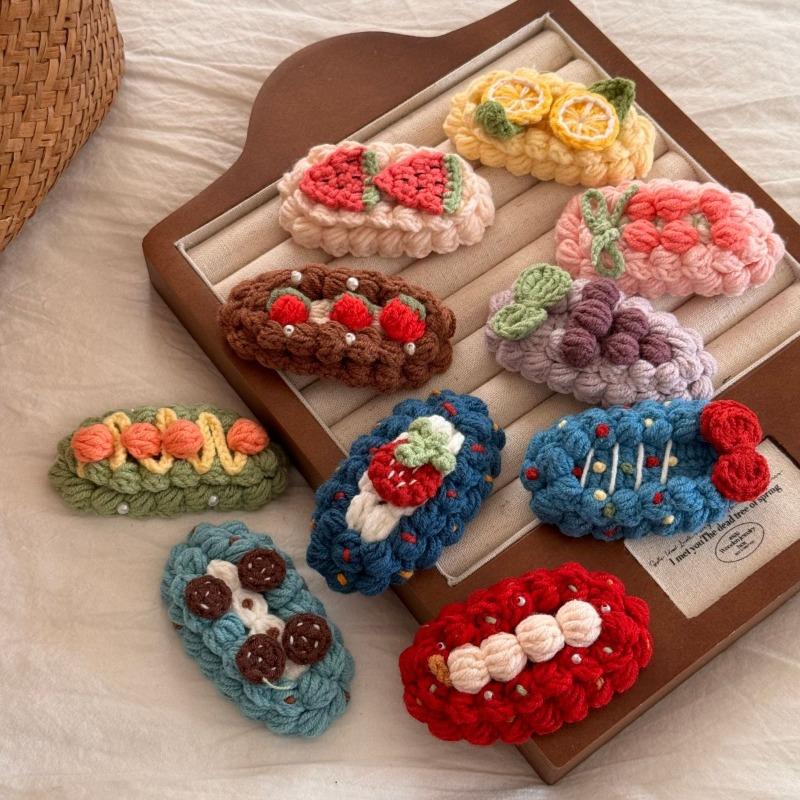 Handmade wool crocheted sweet and cute hairpin cartoon fruit autumn and winter BB clip bangs clip hairpin hair accessories