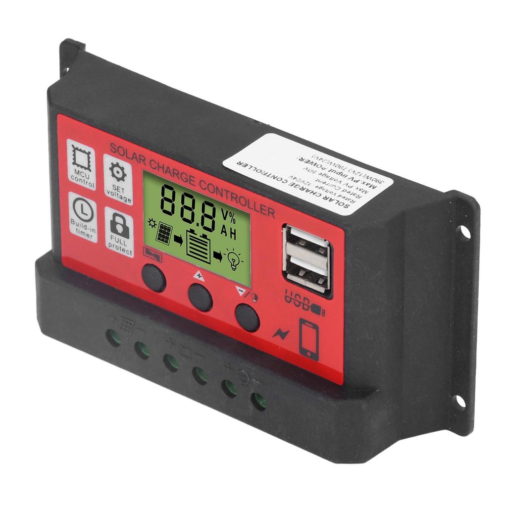 Solar Charge Controller Adjustable Solar Panel Battery Intelligent Regulator with LCD Display 12V