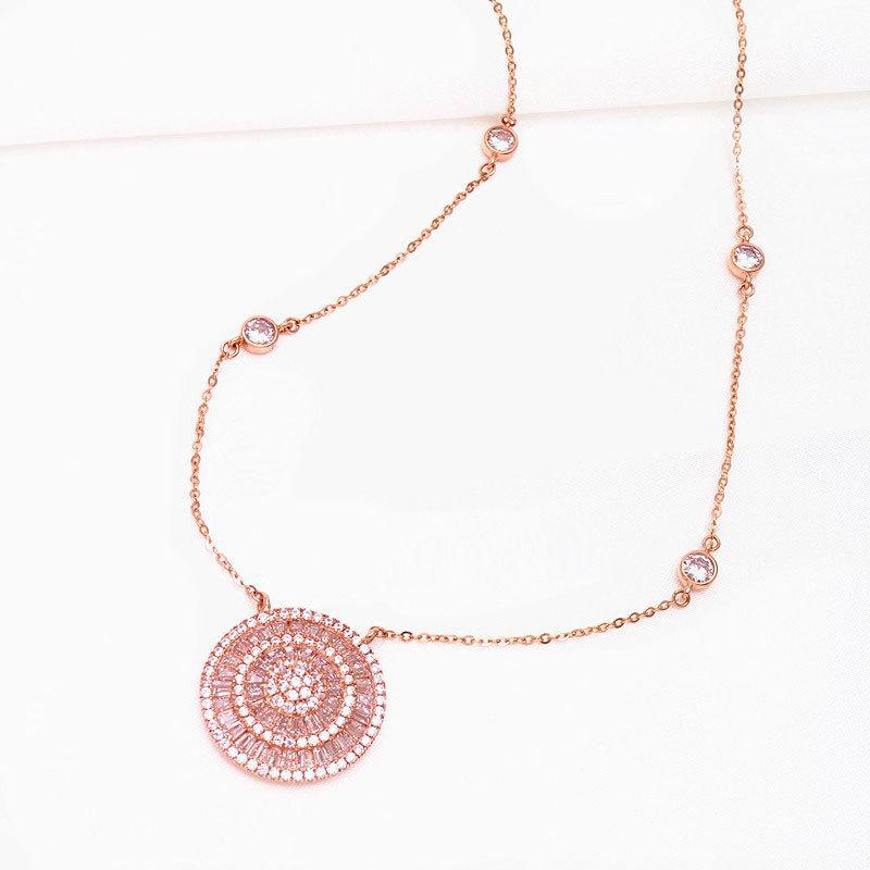 Purple Gold Pure Zircon Round Brand Pendant Rose Gold Plated Fashion Trend Necklace Collarbone Chain
