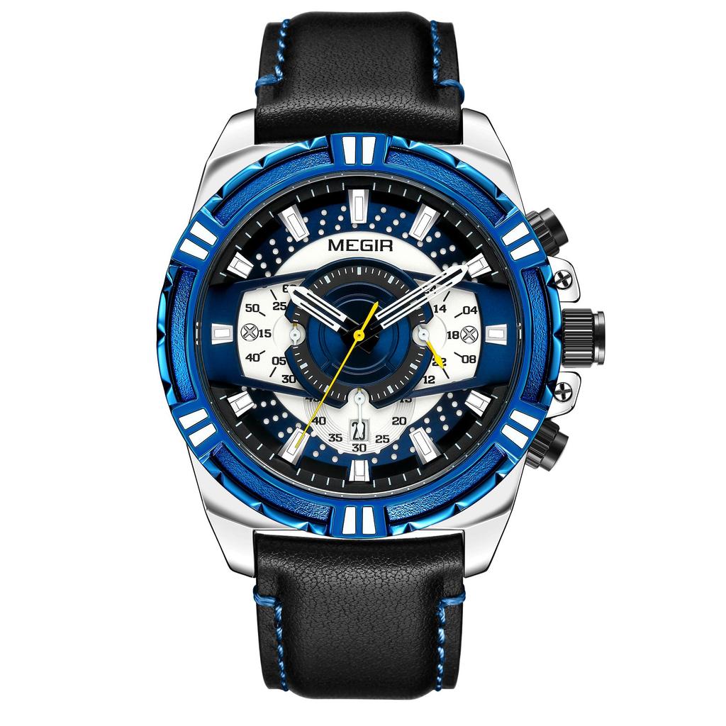 New Watches Men Luxury Brand MEGIR Chronograph Men Sports Watches Waterproof Leather Quartz Men's Watch Relogio Masculino