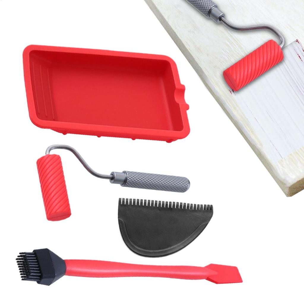 Woodworking Brush Tool Set Soft Silicone Glues Applicator Thin Scraper Glues Tray DIY Crafts Glues Spreader Brush with Tray