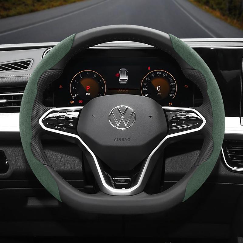 Suitable for Volkswagen Anti-Slip Buckle Segmented Suede Steering Wheel Cover Suitable for Polo Golf 5 6 7 Gol Cc Passat B6 B8 Jetta Scirocco T4