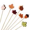 100PCS Disposable Cocktail Picks Thanksgiving Themed Bamboo Skewers with Maple Leaves Pumpkins Acorns