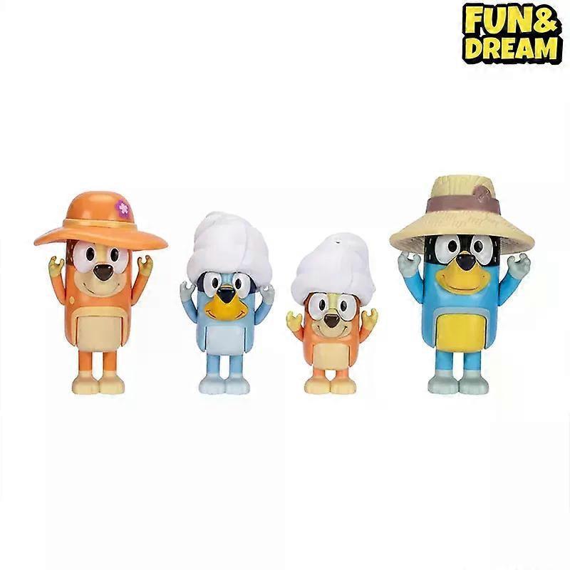 Spot Bluey Family Holiday Figure 4 Pack Family Trip Action Figures Birthday Present Decorative Ornaments On The Tabletop