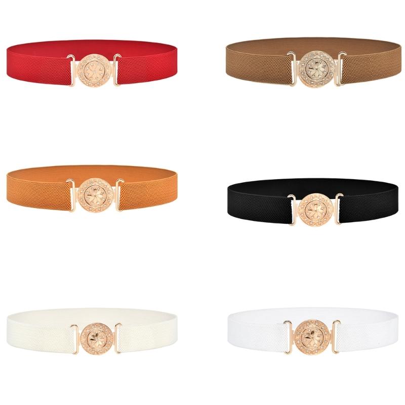 Delicate Flower Buckle Waist Belt Women Elastic Belt Stretchy Belt Wide Waistband for Woman Shirt Blouses Coat Decor