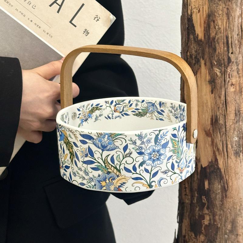 Hochwertiger Nachmittagstee-Snackteller, Obstteller für das Wohnzimmer, Keramik- tragbarer Obstkorb, leichter Luxus-Gemüsekorb Einweihungsgeschenk