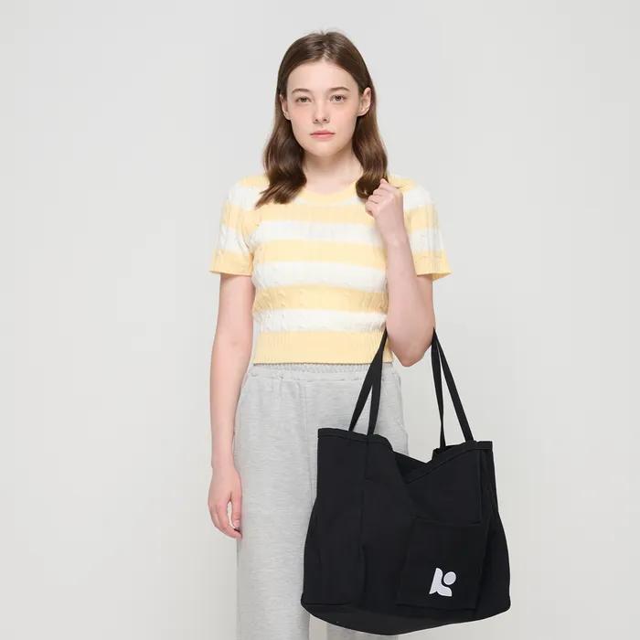 Canvas Pocket Tote Shoulder Bag (Black)