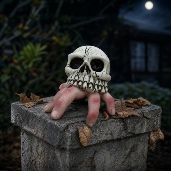 Skull Finger Ornament, Resin Carving Halloween Decoration, Lifelike Bone Texture Scary Dark Hunting Style Figure, for Outdoor Party Desktop Gift