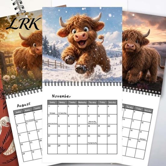 Retro Style Wall Decor 2027 Highland Cow Calendar, Rustic Farmhouse Scottish Decorative Home Office Organizer 12 Monthly Planner, Cute Animal Hanging