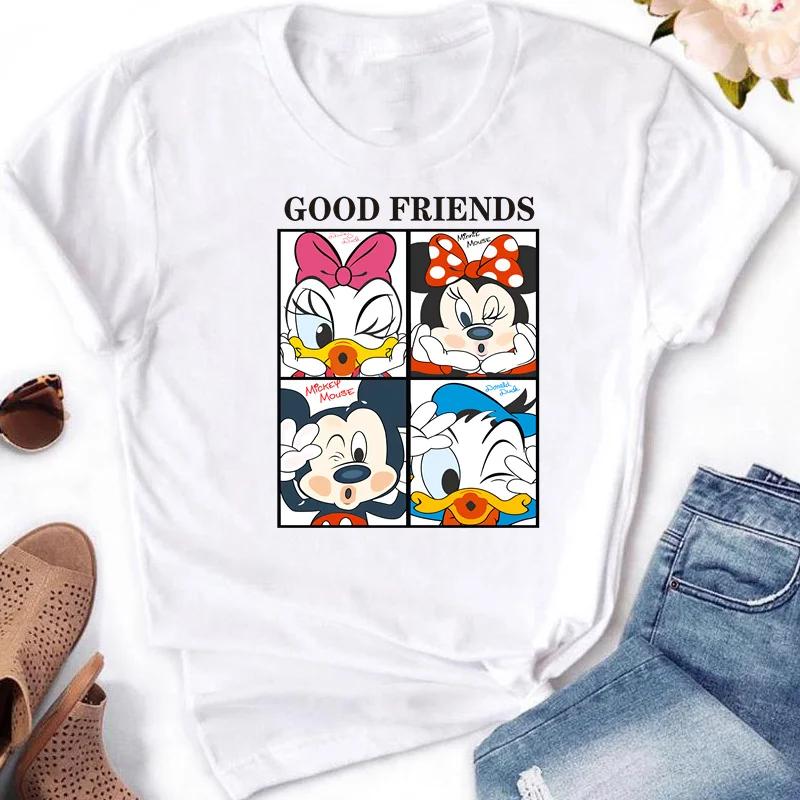 2025 Disney Top Casual Bianco a Manica Corta con Girocollo e Stampa Moda Top Mickey Minnie Mouse per Abbigliamento Donna Ragazza