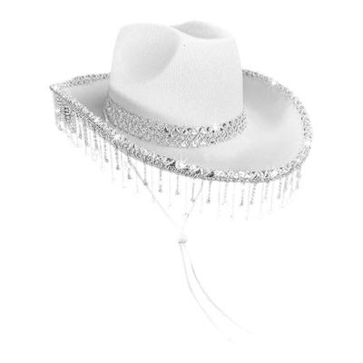 Funkelnde Strasssteine Hochzeits Hut Quasten Spitze Cowboy Design Vielseitig Weich Bequem Kopfbedeckung für Erwachsene