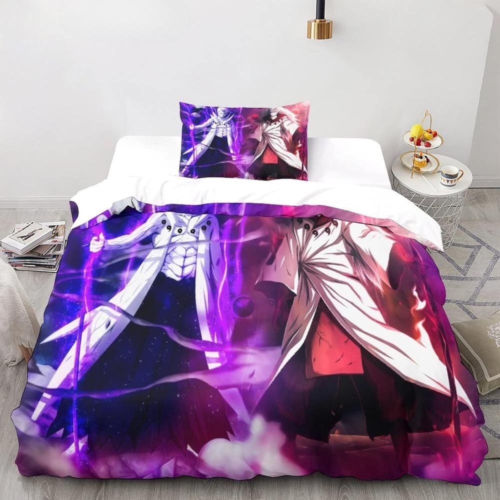 Anime Naruto Microfibre Bedding Sets, Children's Birthday Gift with Zip Room Decor for Teenagers Adulte 3-Piece Duvet Cover