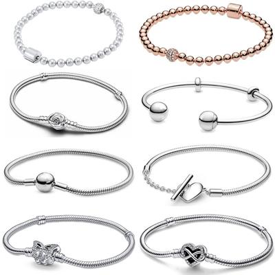 925 Silver Butterfly Rose Pearl Charm Bracelet For Women Fashion Original DIY Jewelry Accessories Gift