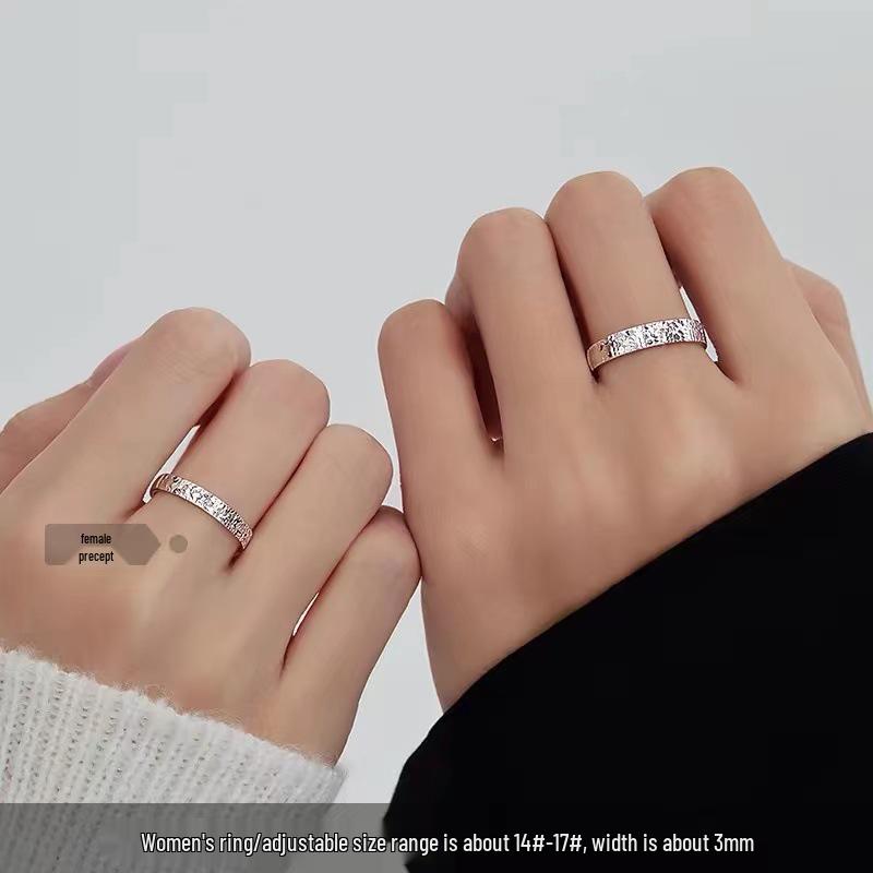 925 Silver Plated Crushed Ice Index Ring: Elegant Unisex Couple's Jewelry