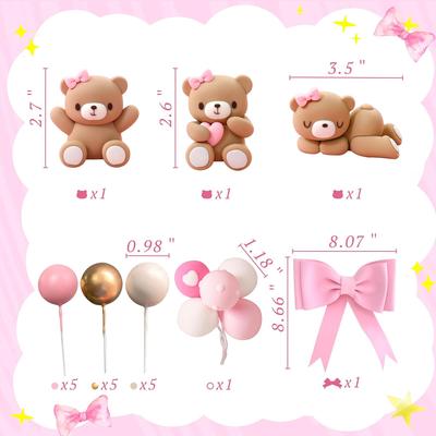 Luksusowa Dekoracja Tortu Miś Teddy Topper na Tort Urodzinowy Miś z Kokardką na Baby Shower, Urodziny Dziewczynki