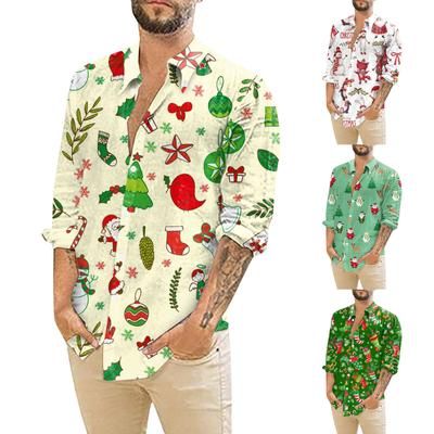 Men's Christmas Shirts Long Sleeve Floral Printed Button Up Tops Funny Cute  Graphic Dress Shirt