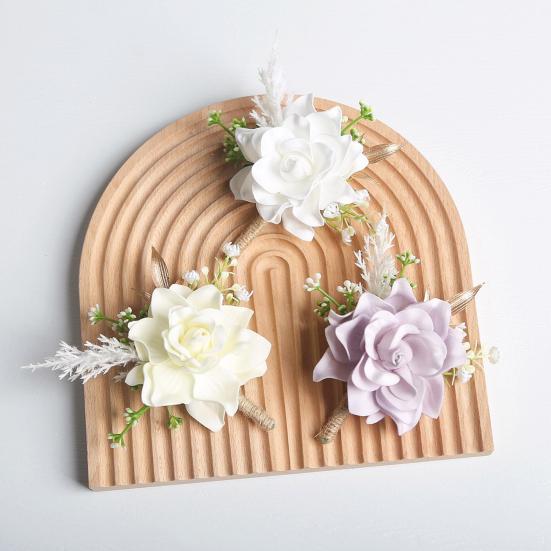 Men Simulated Rose Corsage Lightweight Compact Size Brooch Forest Style Suit Decoration with Green Leaves Vine Elements Prom Floral Accessory