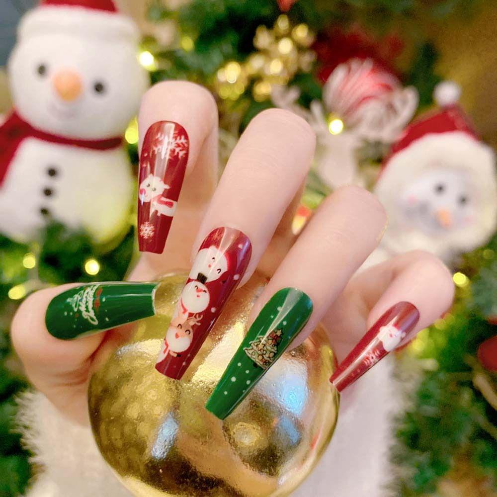 24Pcs/set Christmas Snowflake Christmas False Nails Christmas Fake Nail Extension  Manicurist