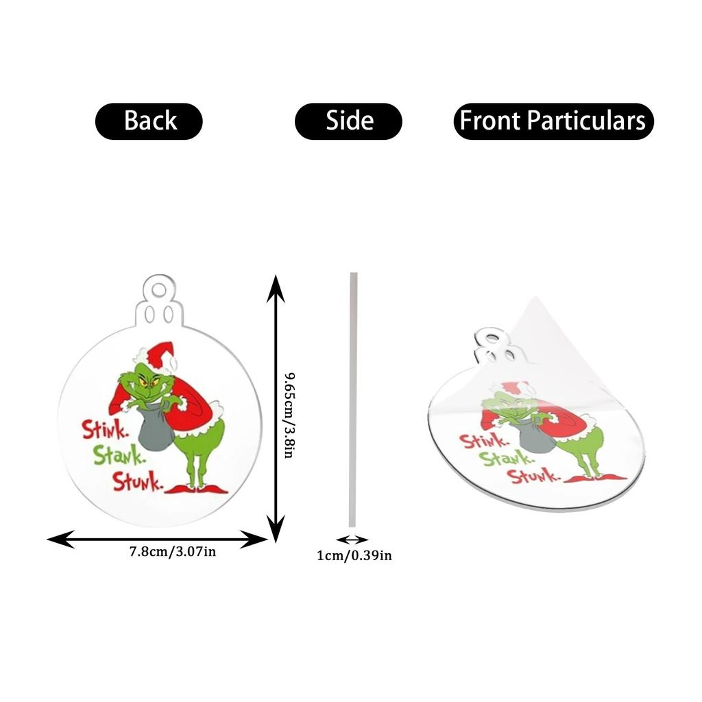 12 Pack Round Clear Acrylic Christmas Ornaments - Green Gnome Decorations For Hanging On Tree And Party Favors 2d