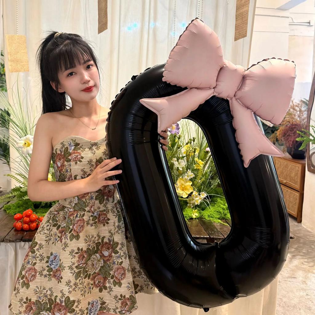 2pcs 40inch Black Bowknot Number Foil Balloons Photo Props Wedding Birthday Party Decorations Anniversary Decoration Number 0123