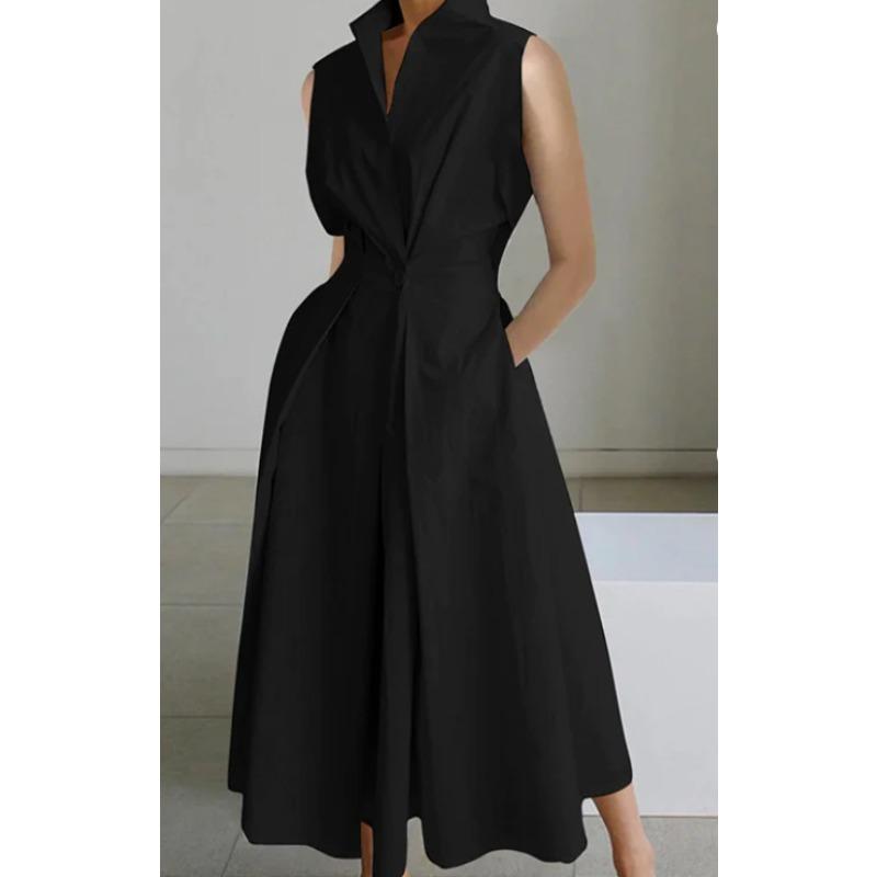 Dress summer new commuter fashion solid color V-neck women's button pendulum dress