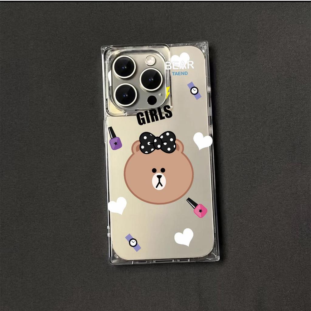 Clear Square Back Tube Case Protection For iPhone 12 11 15 Plus 13 14 Pro Max 16 ProMax Anti-Oxygen,Big Head Bear Pattern Casing