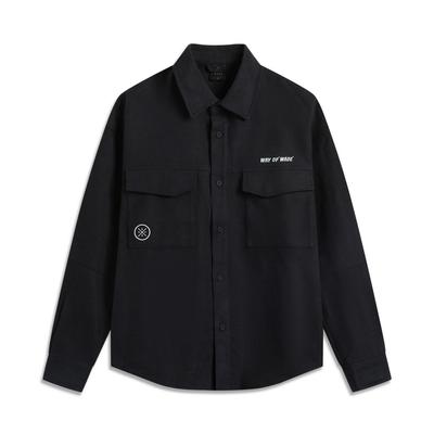 Li Ning Wade Series Sports Casual Simple Solid Color Polo Shirt Long Sleeve Unisex Shirts Black AFDUC31-1