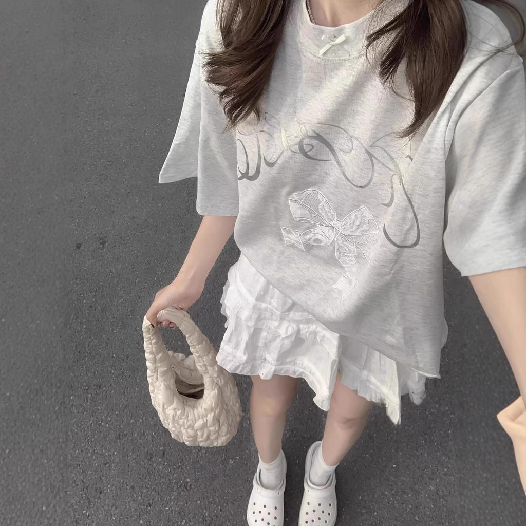 Ensemble de sport pour fille coréenne, ensemble d'été ample à manches courtes avec nœud, jupe gâteau, ensemble décontracté deux pièces anti-âge
