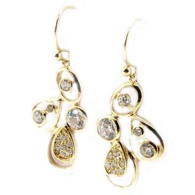 [L3044] - Brincos Banhados a Ouro 'Sissi' branco dourado - 35x15 mm
