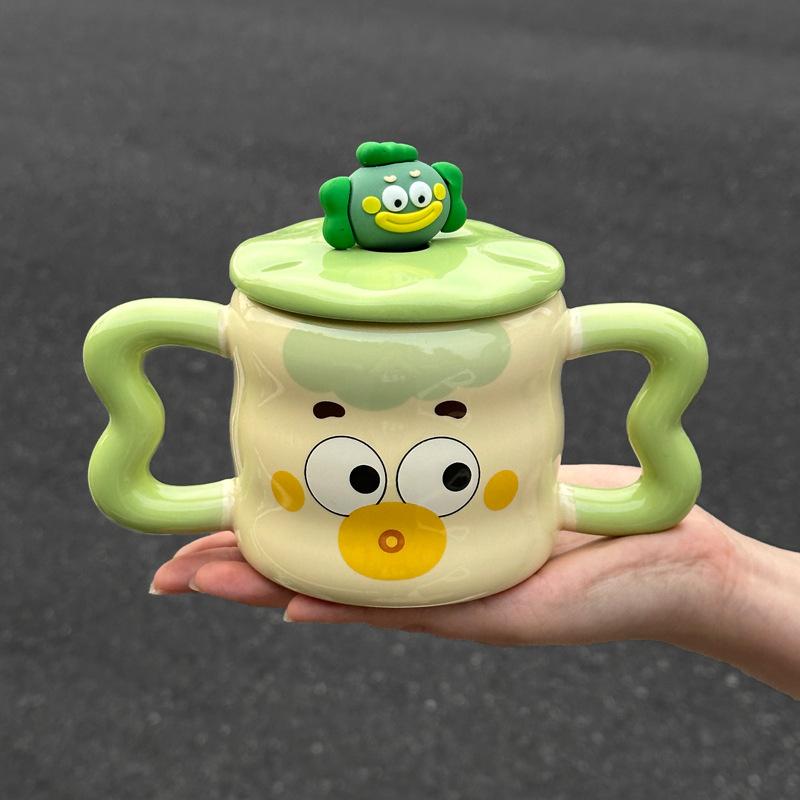 Cute Mug Ceramic Cup with Lid Spoon Boys and Girls Household Water Cup Coffee Milk Cup Birthday Gift