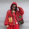 Womens Street Style Denim Patchwork Sunscreen Hooded Cardigan Cropped Pants Set