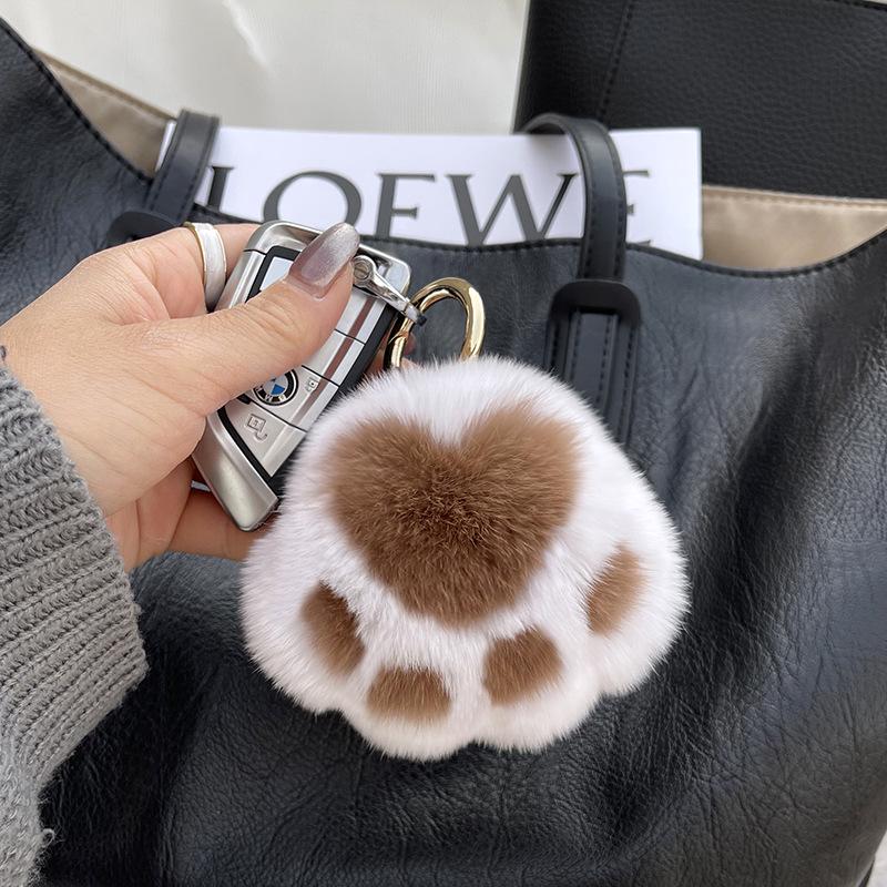 Real Fur Kitten Paw Charm - Plush Rabbit Fur Keychain & Bag Pendant